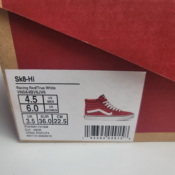 Vans Racing Red SK8-HI Sneakers 4.5 - Picture 7 of 7